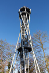 Freiburg, Germany - Nov 19, 2021: View on the Schlossbergturm (castle hill tower). Portrait format.