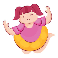Character Of Cute Girl With Swimming Ring On White Background.