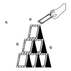 Black and White Illustration Of Pyramid Made By Card Or Frame On White Background.