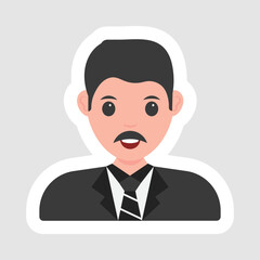 Sticker Style Businessman Or Manager Character On Gray Background.