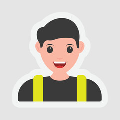 Sticker Style Young Man Character On Gray Background.