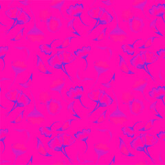 Floral seamless pattern with gimkgo leaves on bright pink background. Hand drawn digital paper with purple ginkgo leaves. Abstract foliage pattern background.