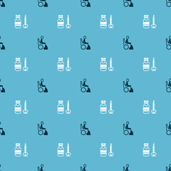 Set Woman in wheelchair and Syringe on seamless pattern. Vector