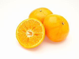 Pile of fresh oranges over a white background