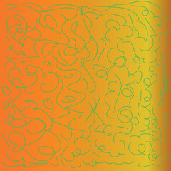Abstract orange background with simple green lines. Gradient. Vector.