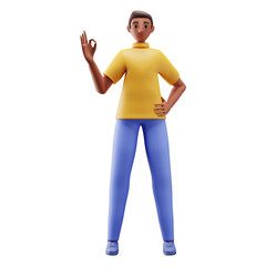 3D Cartoon Young Man Showing Perfect Gesture In Standing Pose.