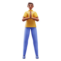 Fototapeta premium 3D Illustration Of Young Man Doing Namaste In Standing Pose.
