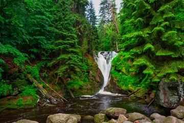 A beautiful Szklarki waterfall in the Karkonosze Mountains, Poland