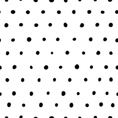 Black and white hand drawn polka dot seamless repeat pattern