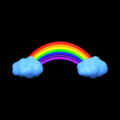 3D Rendering Of Rainbow With Clouds Element On Black Background.