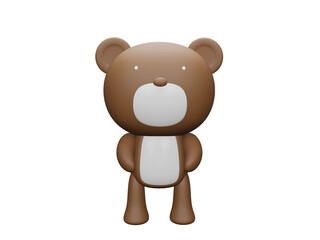 3D illustration. Brown bear character standing. Transparent background.