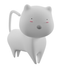 Cute little white cat with, front and side view, a 3D cartoon character. Transparent background.	
