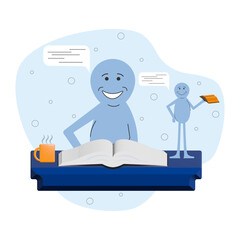 Online education. Education composition with students learning and studying. Online education and teamwork concept. Online education at home. 3D realistic vector illustration. Student with small helpe