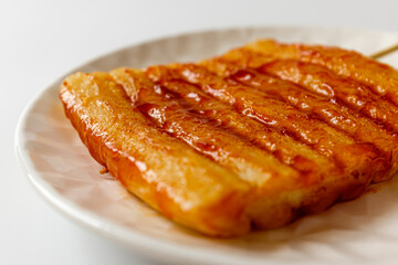 rice cake skewers on a white background