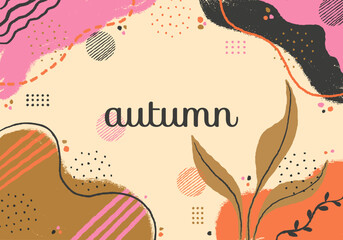 Autumn theme modern color palette abstract background vector illustration. Hand-drawn grunge texture fall season doodle template. Website, social media post, greeting card, digital graphic resource