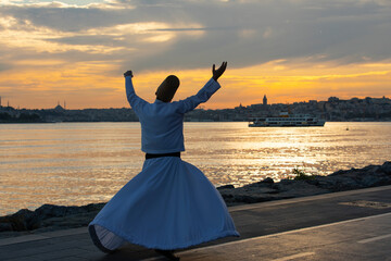 Sufi Whirling Silhouette and Istanbul Icons, Uskudar Istanbul, Turkey	