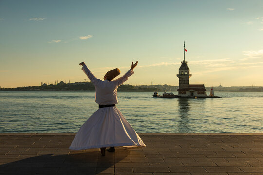 Sufi Whirling Silhouette and Istanbul Icons, Uskudar Istanbul, Turkey	