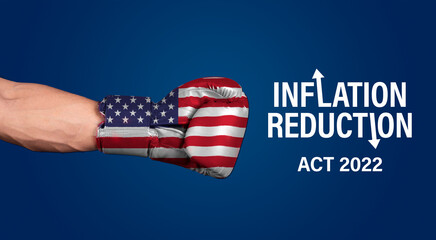 Inflation reduction act of 2022 with boxing gloves American flag theme.