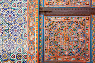 Fez Royal Palace Door and Colorful Mosaics, Fez City Center, Morocco