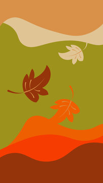flat vertical conceptual wallpaper falling leaves "autumn" for phone. 5 autumn colors in the picture.