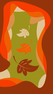 flat vertical concept wallpaper "falling leaves in the center" "autumn" for phone. 5 autumn colors in the picture.