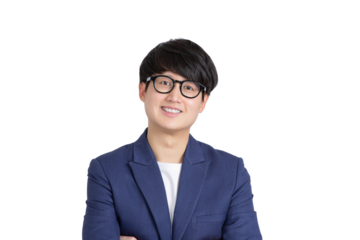Happy asian business man smiling portrait on transparent as png