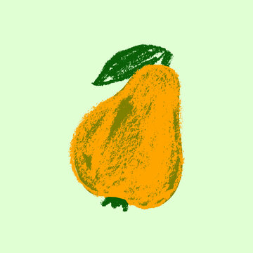 Pear drawing isolated. Hand drawn fruit sketch. Stencil style illustration of pear symbol for organic food logo, juice label design, baby food, vegetarian sign, fruity packaging. Vector vegan icon.