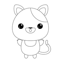 Contour drawing cat on white background. Drawing engraving. Cartoon vector illustration. Isolated vector signs symbol. Education background. Cute symbol.children's coloring book.