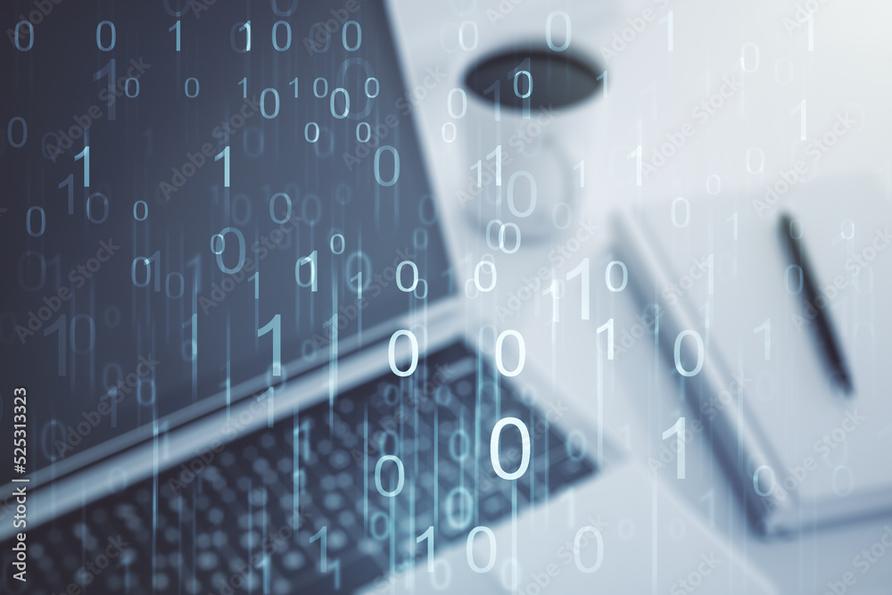 Leinwandbilder creative concept of binary code illustration on modern laptop background. big data and coding concep