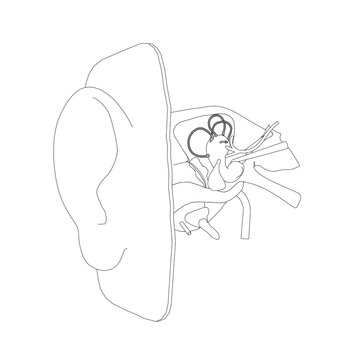 recommend clip art: The contour of the human ear with the internal structure of the organ of hearing from black lines isolated on a white background. Side view. Vector illustration.