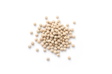 White pepper or peppercorns  isolated on white background , top view , flat lay.