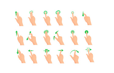 touch screen hand gestures flat colored icon series with arrows showing direction
