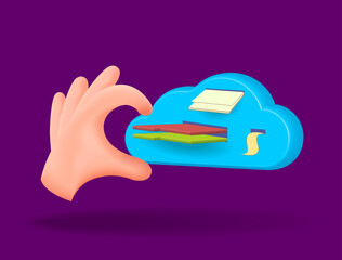 3d illustration. Folders and documents in cloud storage. Vector image.