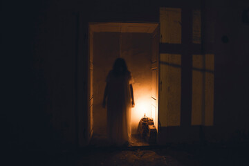 Scary ghost woman in haunted house