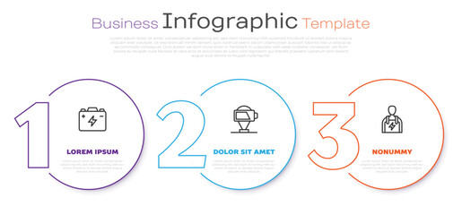 Set line Car battery, Battery charge and mechanic. Business infographic template. Vector