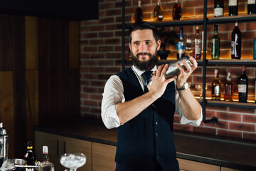 barman shaking cocktails in bar