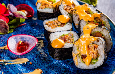 fish sushi roll in plate