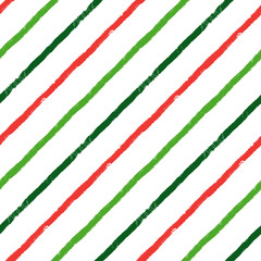 Christmas diagonal stripes pattern, seamless brush texture lines background, red and green geometric parallel strokes, gift paper vector