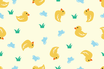 Cute duck baby cartoon doodle pattern art