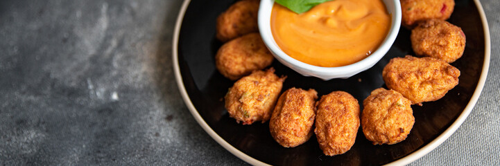fish balls deep fried seafood cuisine meal food snack diet on the table copy space food background 