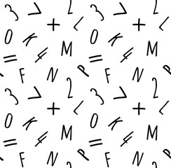 Vector seamless pattern of hand drawn sketch doodle numbers and letters isolated on white background