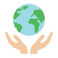 Care hands with globe. Save the planet concept. Flat vector illustration isolated on white background.
