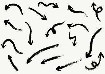 Hand drawn grunge vector arrows. Dry paint brush strokes