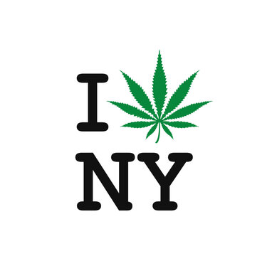 I love NY word made of cannabis leaves isolated on white. Design for t shirts,  stickers, prints, gift, packaging, interior picture