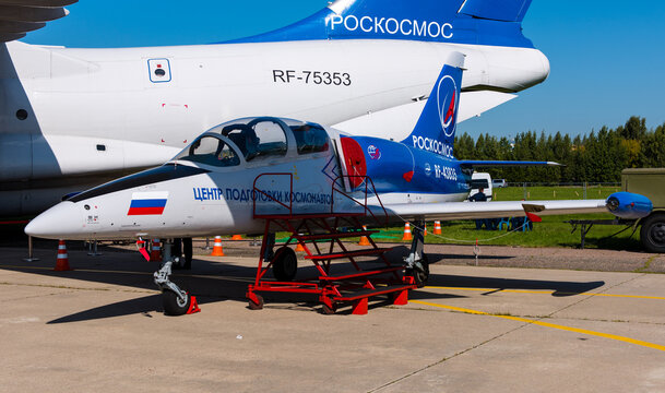 August 30, 2019, Moscow region, Russia. Aero L-39C Albatros training aircraft of the Roscosmos Cosmonaut Training Center
