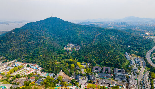 Aerial photography of Qixia Temple Scenic Spot in Qixia Mountain, Nanjing City, Jiangsu Province, China in autumn