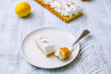 Slice of lemon meringue pie