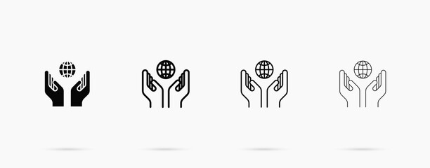 Save planet. Hands holding planet Earth vector line icon
