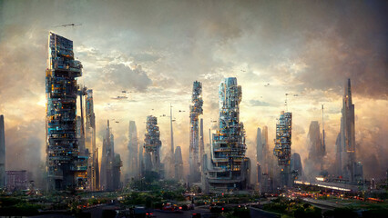 fururistic rendering city megacity cyberpunk scifi 3D illustration
