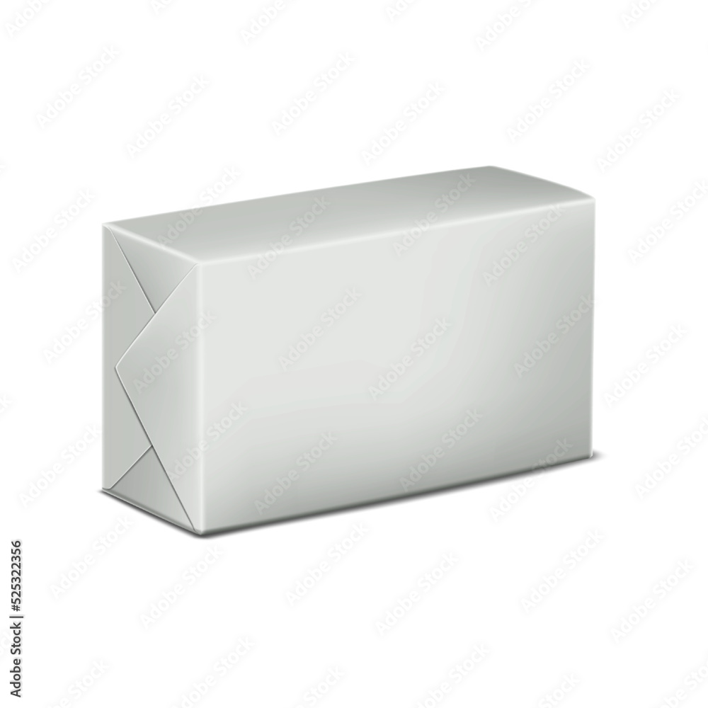 Wall mural white blank wrapped package realistic vector mock-up. soap or butter block box packaging mockup. tem